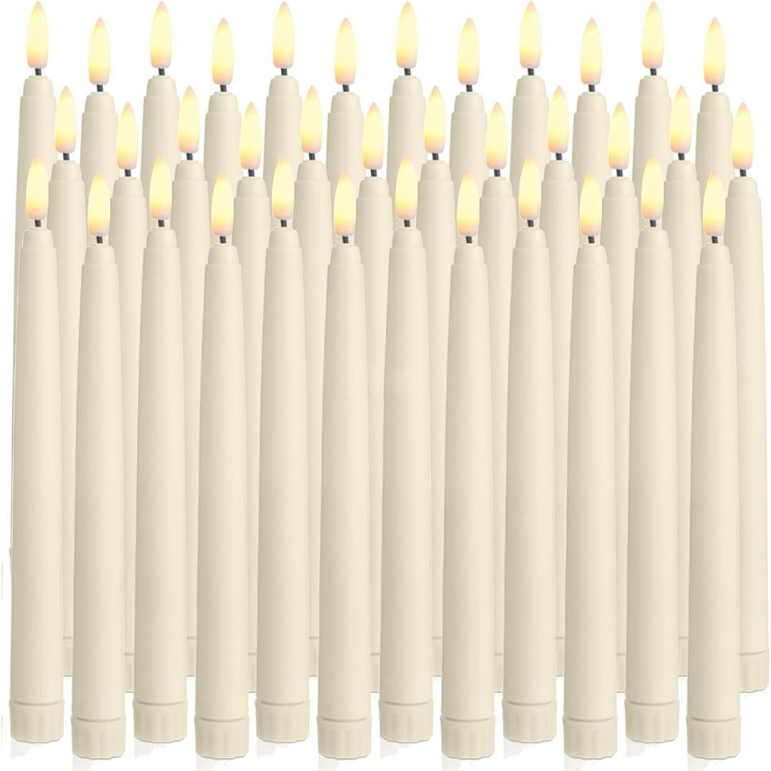 Baquler 36 Pcs Flameless Taper Candles LED Taper Candles Flickering Bulk Ivory LED Candlestick for Easter Wedding Church Halloween Christmas Party Decor Table Centerpiece, 8.5 in, No Batteries