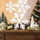 Thyle 3 Pcs Large Foam Snowflake Christmas Decoration 14" 10" 8" Tabletop Centerpiece Jumbo 3D Winter White Snowflake Table Sign Rustic DIY Crafts Ornament for Xmas Farmhouse Fireplace Shelf Mantle