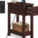 VASAGLE Farmhouse End Table with Storage Drawer, Narrow Side Table with Charging Station, Nightstand, Easy Assembly, for Living Room, Bedroom, Saddle Brown ULET328K01, Rectangular