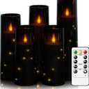 kakoya Flameless LED Candles with Timer 5 Pc Flickering Flameless Candles for Romantic Ambiance and Home Decoration Stable Acrylic Shell,with Embedded Star String,Battery Operated CandlesBlack