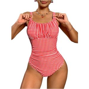 BEAUDRM Women's Boho Floral Print One Piece Swimsuit Y2K Bathing Suits Swimwear Beachwear M