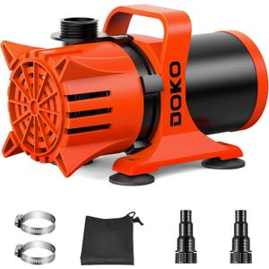 DOKO 1800GPH Submersible Water Pump, 180 Ajustable Pond Pump with 20FT Power Cord 100W Ultra Quiet Pond Pump for Outdoor, Fountain, Waterfall, Fish Tank, Hydroponic, Statuary, Orange Black