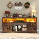 Farmhouse TV Stand for 70/75/80 Inch TV, 32Tall Entertainment Center w/LED Light, Large Media Console Cabinet w/Barn Doors & Adjustable Shelves for Living Room, Rustic Brown