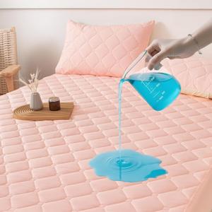 Twin Size Quilted Fitted Mattress Pad - Waterproof Mattress Protector with 17" Stretchable Deep Pockets - Elastic Edges, Machine Washable (1 Pcs Mattress Pad + 2 Pcs Pillowcases) (Pink)