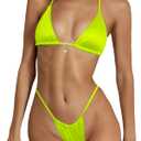 MIKITAI Sexy Bikini Sets for Women 2 Piece Halter String Spaghetti Strap Swimsuits Triangle Bathing Suits (US, Alpha, Small, Regular, Regular, Neon Yellow) (Green)