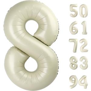 Cream 8 Balloon, Number Balloons 40 Inch, Cream 8th Birthday Decorations for Boys Girls, Birthday Balloons Party Supplies, Number 8 Balloon
