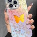 Toycamp for iPhone 14 Pro Case - Aesthetic Cute Colorful Butterfly 14 Pro Phone Case with Diamond Bling Lens Protector Laser Glitter Holographic Y2K i Phone 14 Pro Cover for Women Girly Pack Of 2