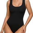 MANGOPOP Women's Tank Top Scoop Neck Bodysuit Sleeveless Racerback Body Suit Ribbed Knit Slim Fitted Soft Sexy Going Out Tops, L