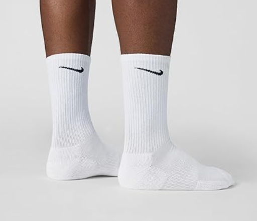 Nike Unisex Everyday Cushioned Training Crew Socks (3 Pairs), White/Black, Medium