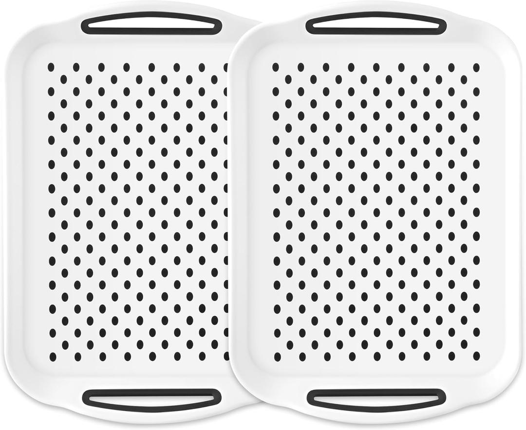 Trays for Serving Food, 2 Pack of Food Serving Trays, Silicone Grippy Dots, Non Slip-White Serving Trays for Breakfast, Fruit, Dessert