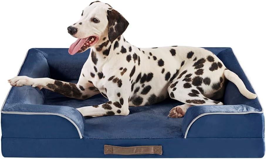 Friends Forever Orthopedic Dog Bed for Large Dogs, Waterproof Memory Foam Dog Sofa Bed L with Removable Washable Cover, Ally Navy, 35x25x6.5