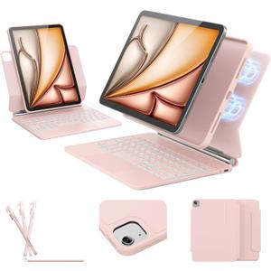 for iPad Air 11-inch Case with Keyboard (M3/M2, 2025/2024), Keyboard for iPad Pro 11" (1/2/3/4th Gen) & Air 4/5, Portrait/Landscape Mode, 11-Color Backlit, Removable Protective Case, Pink