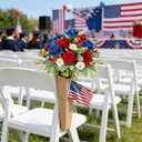 EYNDYN 12 Bundles 4th of July Artificial Rose Patriotic Faux Fake Red White Blue Flowers Bouquet with Ribbon for Independence Day Memorial Day Farmhouse Table Centerpiece Floral Vase Home