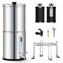 2.25G Gravity Water Filtration System - Water Level Window, NSF/ANSI 42&372 Certification,18/8 Stainless Steel Countertop Water Filter System - Reduce Up to 99.9% Chlorine, for Home, RVing (Silver)