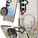 Lotadilo for Samsung Galaxy S24 Case for Women - Girls Cute Design Compatible with Magsafe Magnetic Ring Holder Stand Flowers Plants Phone Covers Aesthetic Girly TPU Funda for S24
