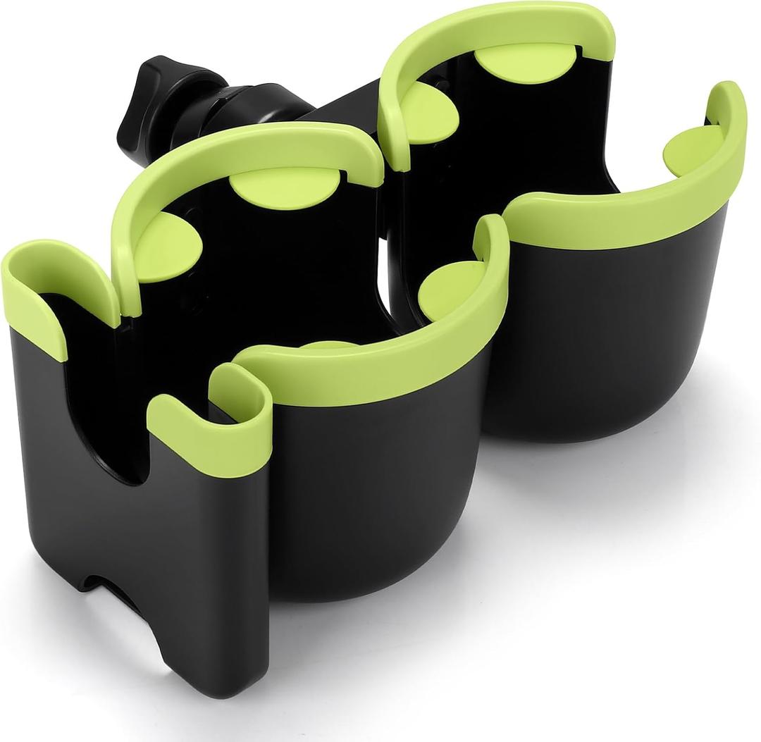 Accmor Stroller Cup Holder with Phone Holder, Bike Cup Holder, Universal Cup Holder for Uppababy Nuna Doona Strollers, 2-in-1 Cup Phone Holder for Stroller, Bike, Wheelchair, Walker, Scooter (Double Holder-Green)