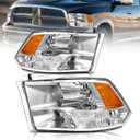 AS Headlight Assembly Compatible with 2009 2010 2011 2012 2013 2014 2015 2016 2017 2018 Dodge Ram 1500,2010-2018 Dodge Ram 2500/3500 Pickup QUAD Chrome Housing Pair (Not Fit Factory Projector Style)