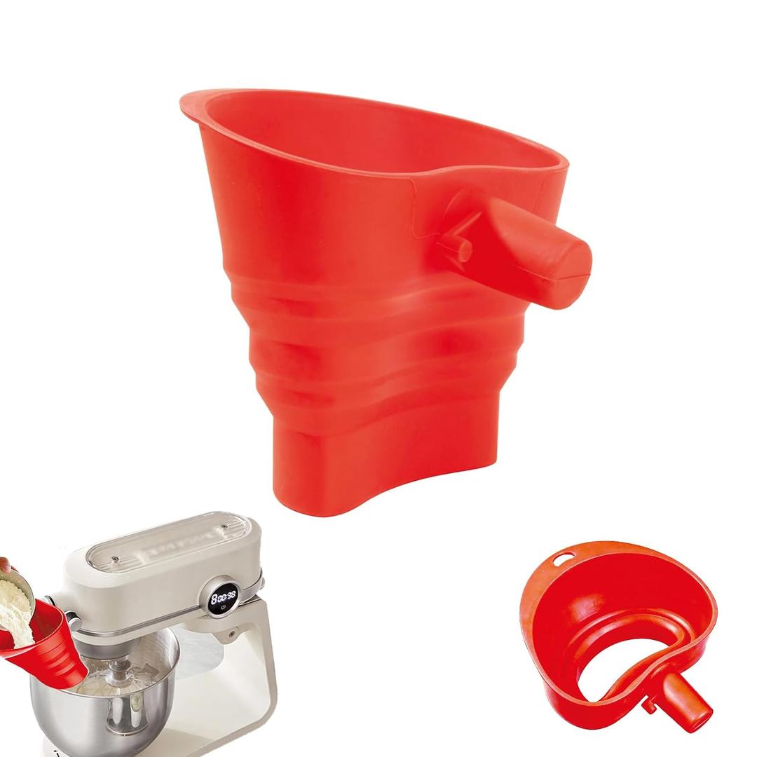 Flour Funnel for Kitchen MixerSilicone Funnel with Easy-Pour Attachment Fits 4.5 & 5Quart Tilt-Head Mixers, Easy Clean Durable Mess-Free Baking Accessory (red,KSM150)