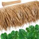 16.4ft Thatch Roof Rolls with 36 Pcs Palm Leaves Artificial Tiki Hut Grass Skirting Roof Green Fake Palm Leaf for Tiki Bars Gardens Fence Hawaiian Luau Party Decoration