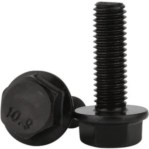 M10 x 25mm Flanged Hex Head Bolts Flange Hexagon Screws, Grade 10.9 Alloy Steel, Black Oxide, Full Thread, 10 PCS