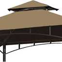 Grill Gazebo Replacement Canopy Top - Wonwon 5x8 Gazebo Roof Double Tiered Outdoor BBQ Roof Cover Grill Shelter Only Fit for Model L-GG001PST-F (Khaki)