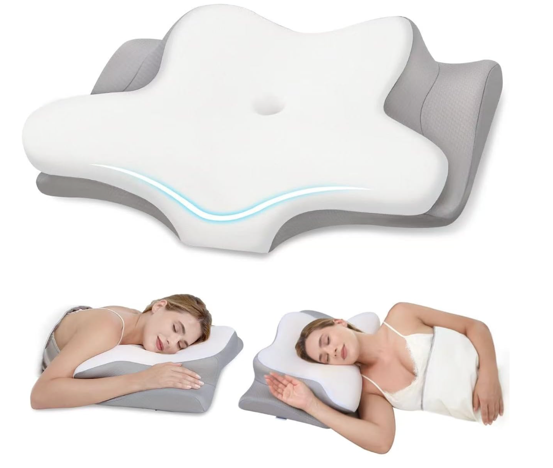 Cervical Neck Pillow, Memory Foam Pillows for Neck and Shoulder Pain Relief, 2 Heights Ergonomic Pillow with Breathable Ice Silk Cover, Neck Support Pillow for Side Sleepers,White