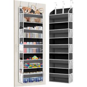 TAHAVICE 1 Pack Over The Door Organizer Storage, Hanging Organizer Closet with 5 Large Pockets 10 Mesh Pockets, 44 lbs Weight Capacity, Behind Door Storage for Nursery Bedroom Bathroom (Dark Grey)