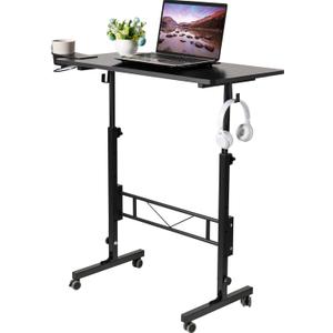 SIDUCAL Standing Desk Adjustable Height, Small Mobile Table with Wheels, Rolling Desk for Standing or Sitting, Portable Computer Desk for Walking Pad, Black (Standard)