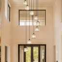 Long Chandeliers for High Ceilings,Modern Crystal Pendant Light,Raindrop Drop Lamp,Hanging Flush Mount Lighting Fixtures for Spiral Staircase,Foyer,Entryway,Living Room,Black (8 Lights)