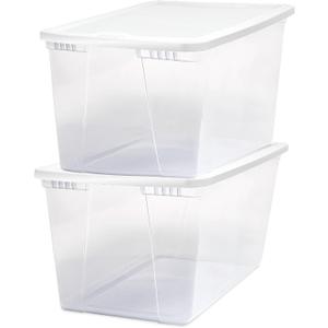 HOMZ 2-Pack Snaplock, Large Clear Plastic Storage Bins with Lids, 56 Quart, White