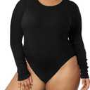 Moon Wood Plus Size Long Sleeve Bodysuit for Women, Crew Neck Bodysuits Tops for Curve Women, 2XL