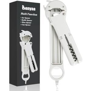 7 in 1 Jar Opener Bottle Opener and Wine Opener for Seniors with Arthritis, Weak Hands, Multi Retractable Magnetic Can Opener, Original Kitchen Lid Opener Tool (White)