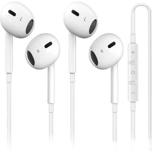 2-Pack MFi Certified Wired Earbuds for iPhone, Built-in Mic & Volume Control, Noise Reduction, Compatible with iPhone 14/13/12/11/X/8/7/SE/Pro/Max/Plus, All iOS Systems (White)