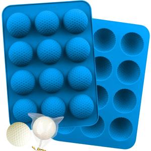 Golf Ball Cake Pop Mold, 2 Pack Golf Ball Chocolate Molds, 12-Cavity 3D Golf Ball Silicone Mold for Cupcake Decorations, Hot Chocolate Bomb, Candy (Blue)