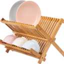 Lawei Collapsible Bamboo Dish Drying Rack - Plate Holder Dish Rack Cup Drying Strainer for Dish, Plate, Bowls, Cup