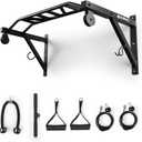 LIONSCOOL Multifunctional Wall Mounted Pull Up Bar with Pulley System, 48" and 16"/24" Multi-Grip Chin Up Bar, Cable Pulley Attachments Included, Perfect for Upper Body Workouts