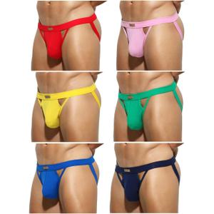 Arjen Kroos Men's Cotton Jockstrap Sexy Pouch Underwear 6 Pack Athletic Supporter (Red/Yellow/Blue/Pink/Green)