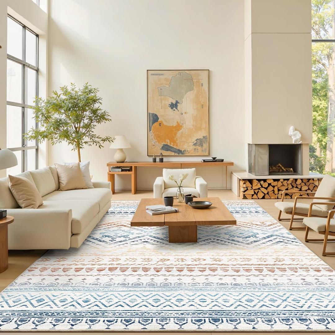 Miukiki 8x10 Area Rug for Living Room Moroccan Washable Rugs Non Slip Indoor Floor Carpet Foldable Large Soft Area Rug for Dining Room Bedroom with Low Pile(Colorful,8'x10')