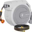 Giraffe Tools Heavy Duty Retractable Garden Hose Reel 130 FT, Wall Mounted with 9 Pattern Nozzle & Detachable Leader Hose, 180 Swivel Bracket, Any Length Lock, Commercial Grade (Light Grey)