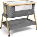 3 In 1 Baby Bassinet with Wheels, Portable Bedside Sleeper for Baby with 7 Adjustable Heights and Foam Mattress, Baby Bedside Crib for Newborns and Infants with Storage Basket, Carry Bag Included (Charcoal Grey)