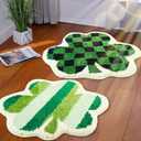 2 Pieces Shamrock Bathroom Rug St Patricks Day Lucky Green Black Plaid Bath Mat Non Slip Door Mat for Shower Bathtub Bedroom Kitchen Rug Holiday Decor