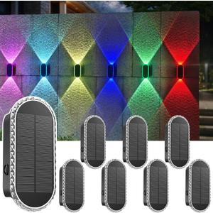 8PK Solar Fence Lights Outdoor - Solar Outdoor Light Warm White & RGB Lights for Outside Backyard, Patio, Deck Fence, Stair Handrail, Pool and Wall (3000K/Color Changing)