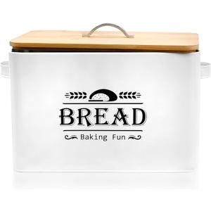 Jolitac Farmhouse Style Bread Box for Kitchen Countertop - Space-Saving Bread Storage Container with Wood Lid | Rustic Vintage Organizer for Small Kitchens & Countertop Gift (12.2L x7.5W x8H)