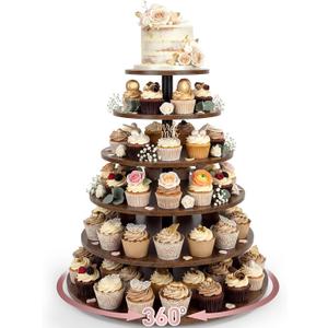 Funnymoom 6 Tier Wood Wedding Cupcake Stand 360° Rotatable Round 23.6''