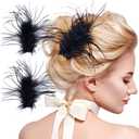 OIIKI 2Pcs Black Ostrich Hair Clip, Feather Hairgrip Retro Hair Jewelry Accessories for Women Bride Party Festival Valentine Wedding Engagement Birthday Christmas