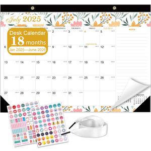 Lateefah Desk Calendar 2025-2026, Runs July 2025 to December 2026, 2025 Desk Pad Calendar with to-do List, 18 Monthly 17" x 12" Desk Calendar for School, Home or Office