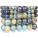 100ct Blue and Gold Christmas Ornaments Set, Shatterproof Xmas Tree Ornaments Decorations Collection, Hanging Plastic Christmas Balls for Holiday Party Wedding (Blue&Gold)