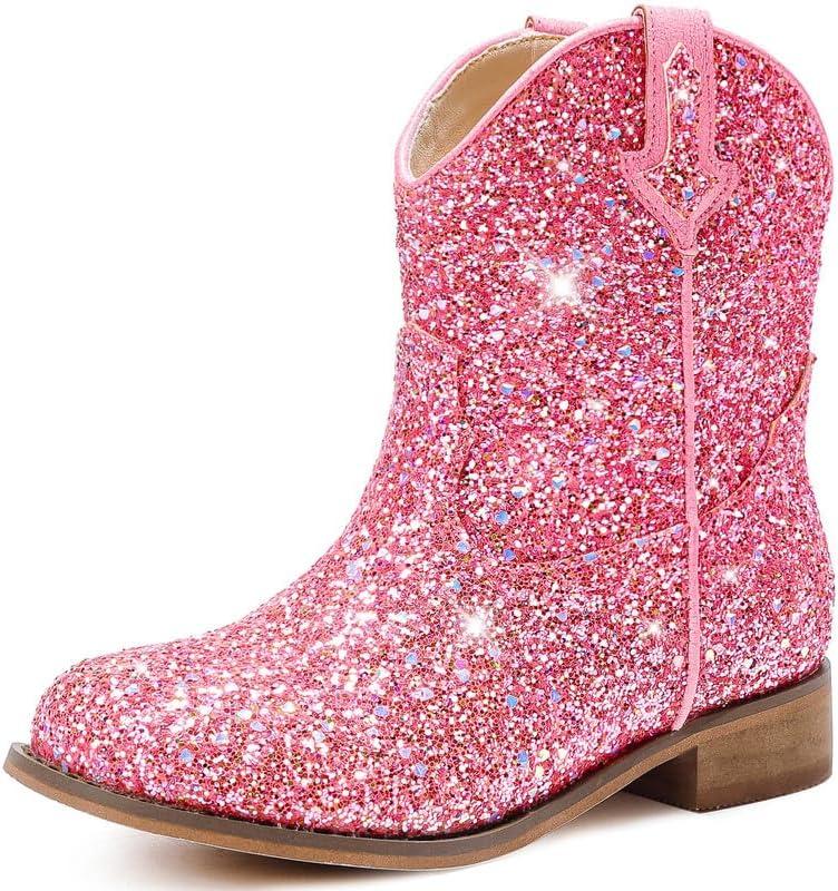 Toddler Girls Cowgirl Boots Pink Cowboy Boot for Kids Western Ankle Boys Cowgirl Boot Size 8 Horse Riding Shoes Birthday Party Wedding (M7111 Sequin Pink 8)