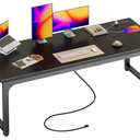 Huuger 63 x 24 inch Desk with Power Outlets & USB-C, Deeper & Thicker Desktop, Robust Metal Tubes, Computer Desk, Heavy Duty Office Desk, Work Gaming Desk, for Home Office, Black