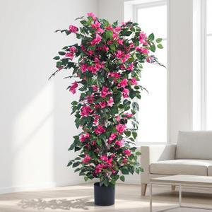 Artificial Bougainvillea Tree -5FT Faux Bougainvillea Tree with Realistic Flowers, Tall Fake Flower Tree for Indoor or Outdoor Decor, Silk Floral Plant for Living Room, Porch, Garden (Pink)